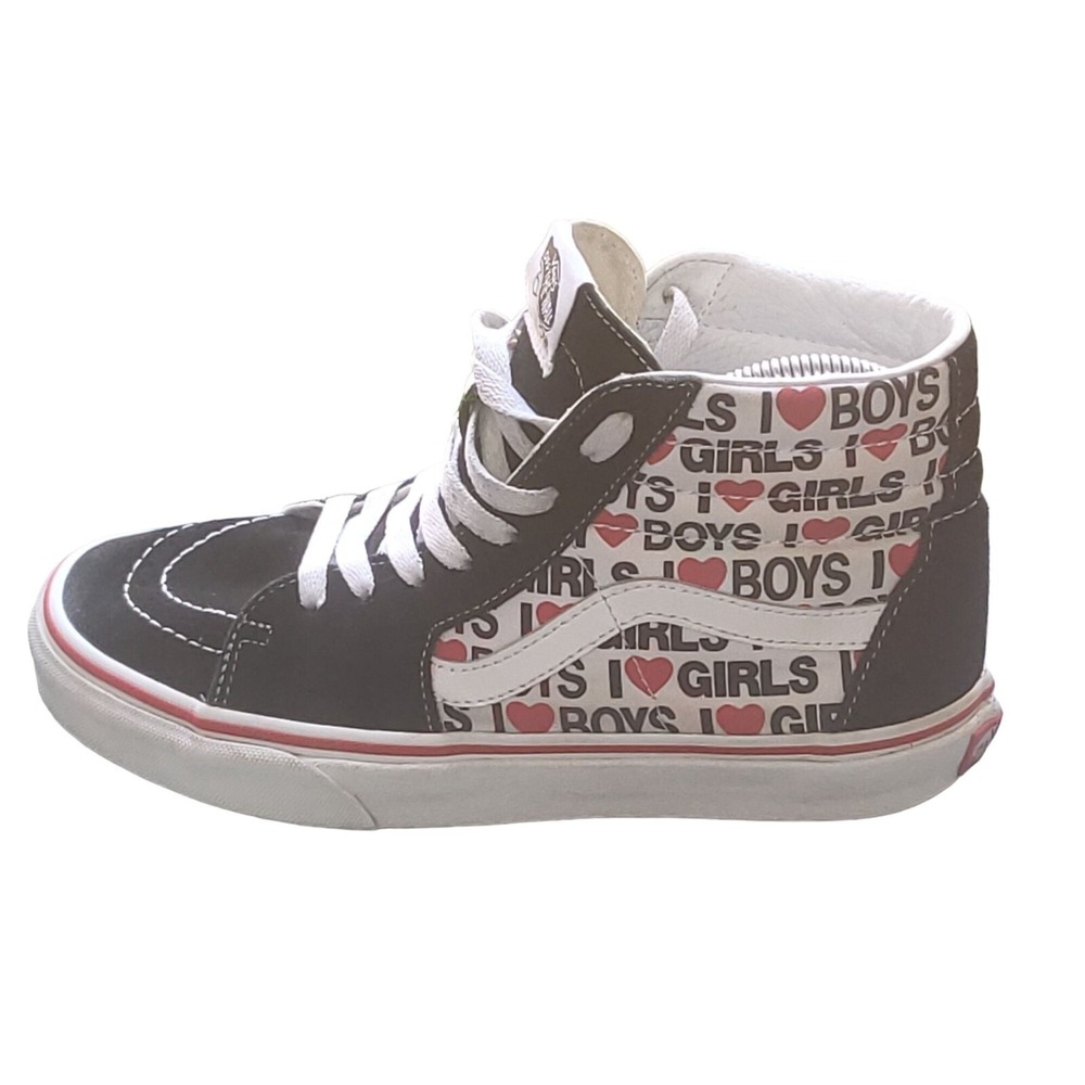 Vans Sk8 Hi I Heart Shoes Womens 7.5 Black‎ White Girls Boys High Top Sneakers